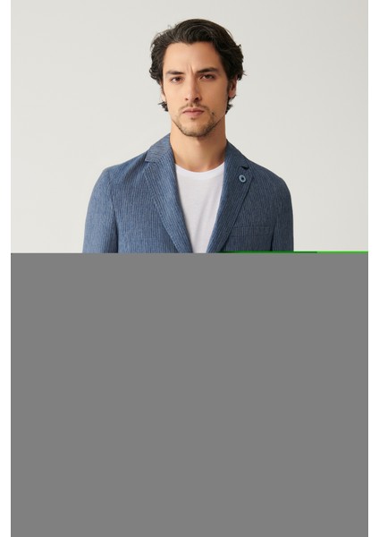 Erkek Mavi Astarsız Keten Karışımlı Comfort Slim Fit Takım Elbise Ceketi A41Y4060 modelleri