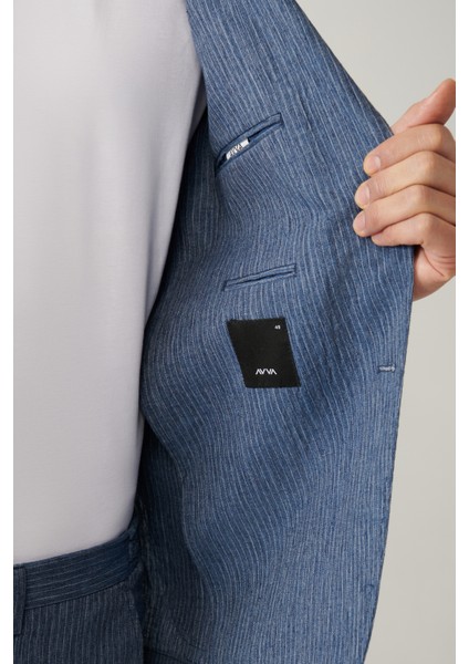 Erkek Mavi Astarsız Keten Karışımlı Comfort Slim Fit Takım Elbise Ceketi A41Y4060 indirimleri