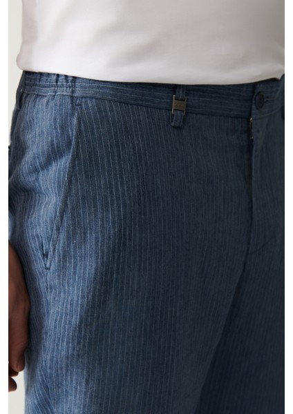 Erkek Mavi Yandan Cepli Keten Karışımlı Relaxed Fit Pantolon A41Y3260