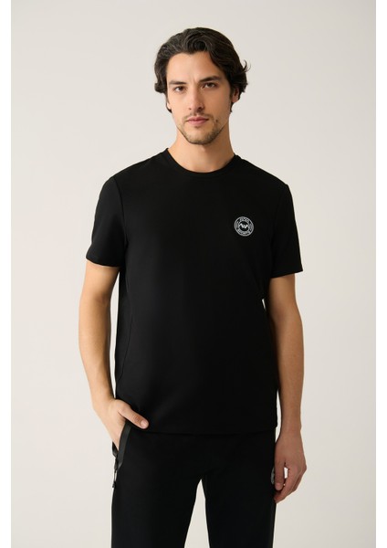 Erkek Siyah Bisiklet Yaka Jersey Kumaş Garnili Regular Fit T-shirt A41y1114