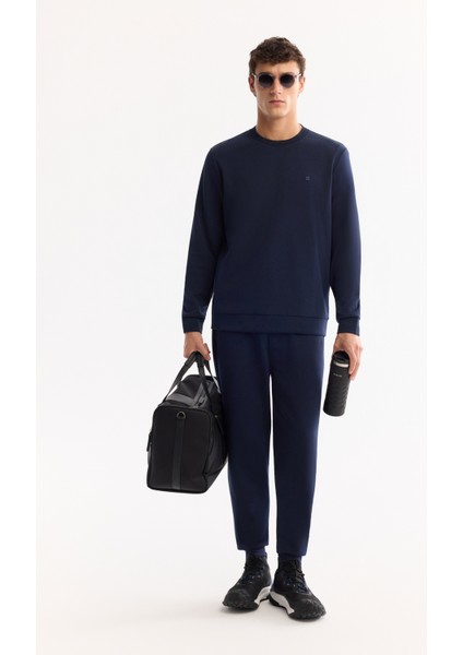 Erkek Lacivert Beli Lastikli Bağcıklı Bi-Stretch Regular Fit Eşofman Altı B003400