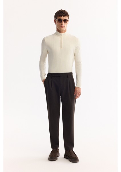Erkek Kahve Klasik Bel Yün Karışımlı Soft Touch Carrot Fit Pantolon A52Y3012