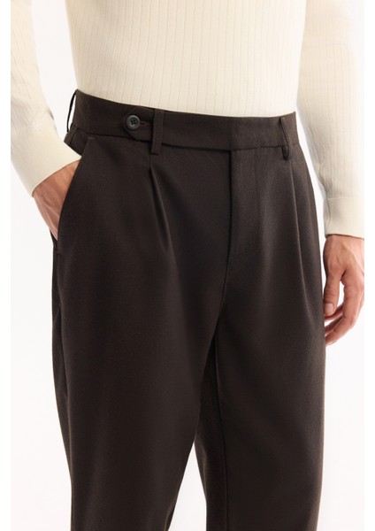 Erkek Kahve Klasik Bel Yün Karışımlı Soft Touch Carrot Fit Pantolon A52Y3012