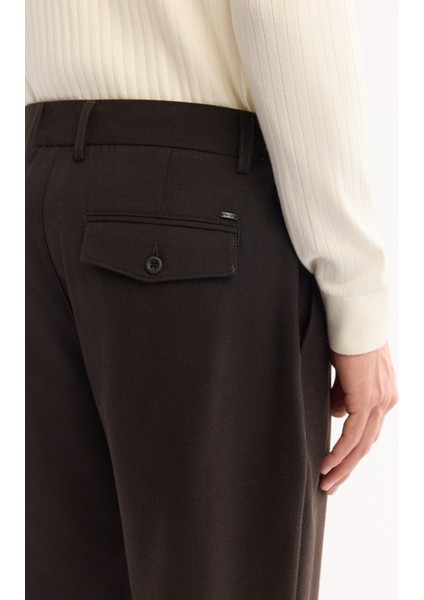 Erkek Kahve Klasik Bel Yün Karışımlı Soft Touch Carrot Fit Pantolon A52Y3012