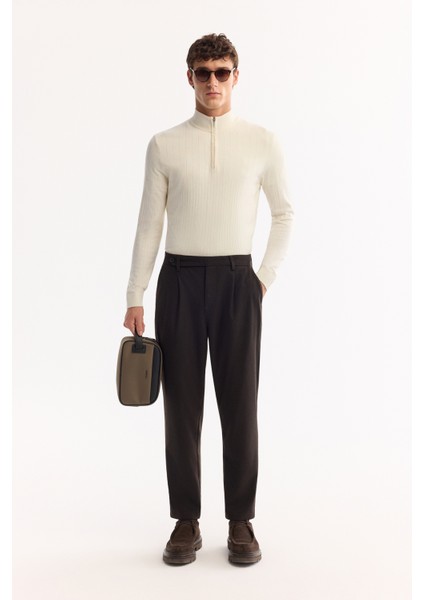 Erkek Kahve Klasik Bel Yün Karışımlı Soft Touch Carrot Fit Pantolon A52Y3012