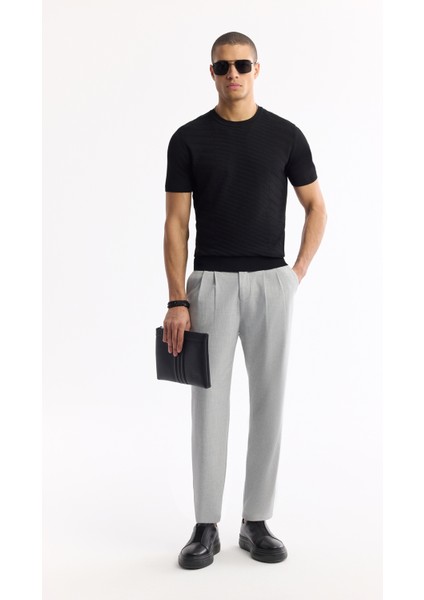 Erkek Siyah Bisiklet Yaka Rayon Triko Regular Fit T-Shirt A51Y5004