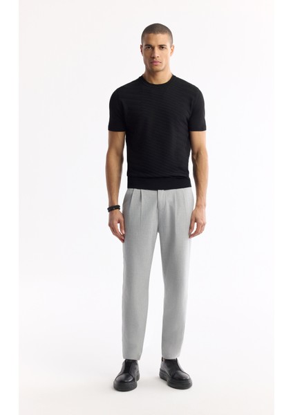 Erkek Siyah Bisiklet Yaka Rayon Triko Regular Fit T-Shirt A51Y5004