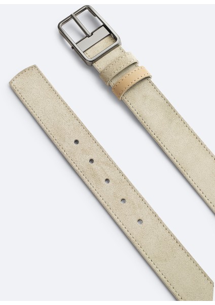 Erkek Bej %100 Süet Deri Çift Taraflı Kemer A51Y9300