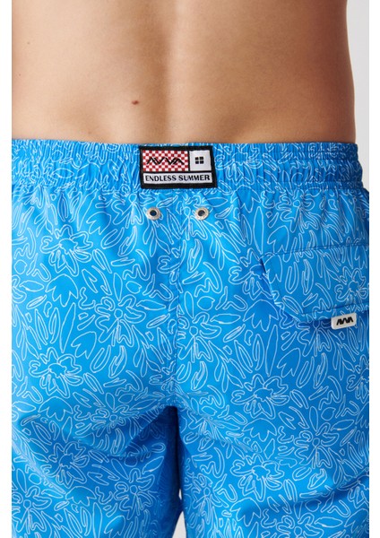 Erkek Mavi Çiçek Baskılı Deniz Şortu A31Y3809