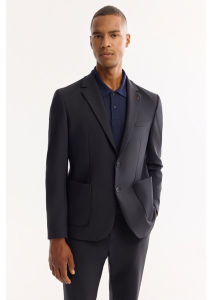 Erkek Lacivert Mono Yaka Bi-Stretch Su İtici Kırışmayan Blazer Comfort Slim Fit Ceket A52Y4009 indirimleri