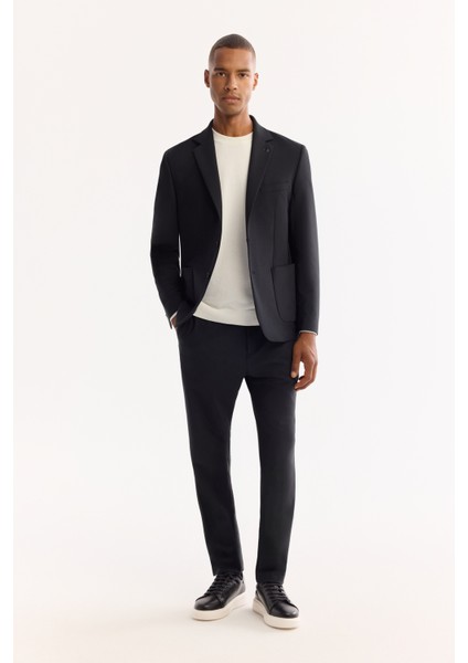 Erkek Siyah Mono Yaka Bi-Stretch Su İtici Kırışmayan Blazer Comfort Slim Fit Ceket A52Y4009