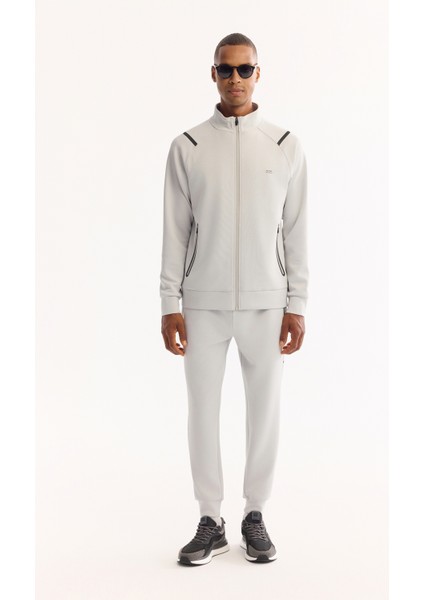 Erkek Açık Gri Dik Yaka Fermuarlı Bi-Stretch Regular Fit Sweatshirt A52Y1335