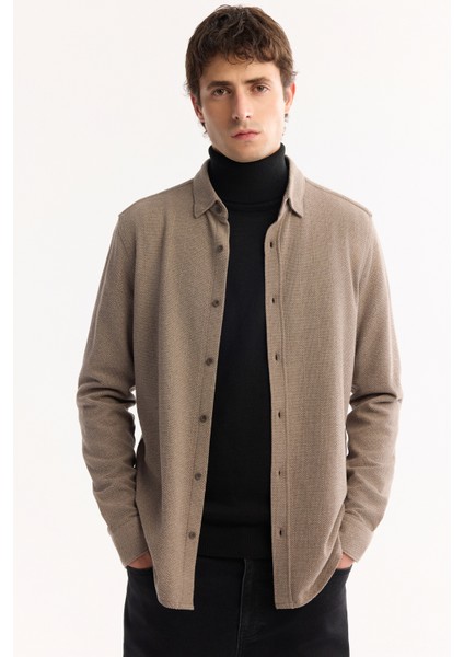 Erkek Vizon Düğmeli Yaka Pamuklu Dokulu Regular Fit Gömlek A52Y2070 fiyatları