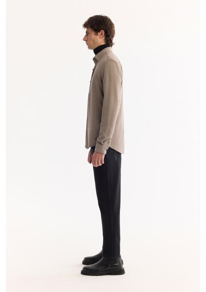 Erkek Vizon Düğmeli Yaka Pamuklu Dokulu Regular Fit Gömlek A52Y2070 modelleri