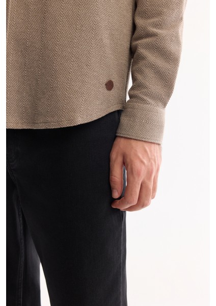 Erkek Vizon Düğmeli Yaka Pamuklu Dokulu Regular Fit Gömlek A52Y2070 indirimleri