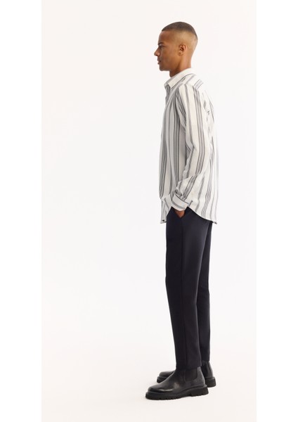 Erkek Lacivert Düğmeli Yaka Soft Touch Çizgili Comfort Fit Gömlek A52Y2057 modelleri