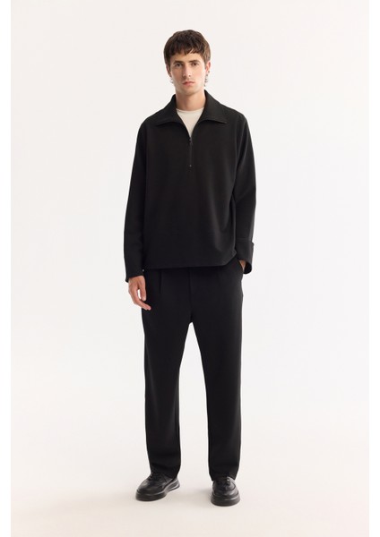 Erkek Siyah Klasik Bel Bi-Stretch Kolay Ütülenen Baggy Fit Pantolon A52Y3042