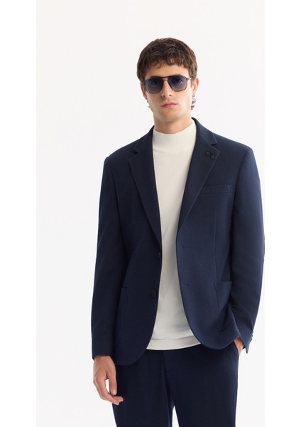 Erkek Lacivert Mono Yaka Bi-Stretch Hafif Dokulu Blazer Comfort Slim Fit Ceket A52Y4013