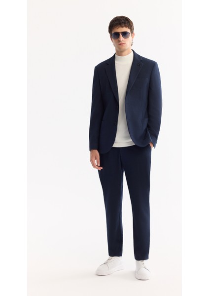Erkek Lacivert Mono Yaka Bi-Stretch Hafif Dokulu Blazer Comfort Slim Fit Ceket A52Y4013