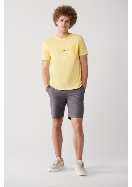 Erkek Antrasit %100 Pamuk Yandan Cepli Beli Lastikli Keten Dokulu Relaxed Fit Şort E003603