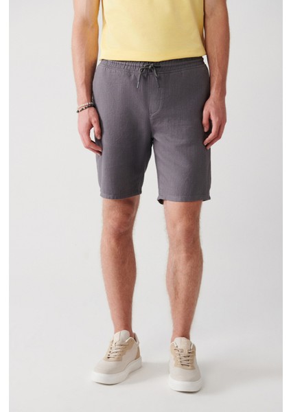 Erkek Antrasit %100 Pamuk Yandan Cepli Beli Lastikli Keten Dokulu Relaxed Fit Şort E003603 fiyatları