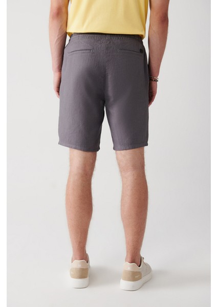 Erkek Antrasit %100 Pamuk Yandan Cepli Beli Lastikli Keten Dokulu Relaxed Fit Şort E003603 fırsatları