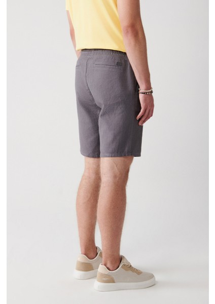 Erkek Antrasit %100 Pamuk Yandan Cepli Beli Lastikli Keten Dokulu Relaxed Fit Şort E003603 indirimleri