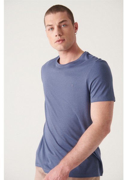 Erkek İndigo Bisiklet Yaka Soft Touch Basic Regular Fit T-Shirt B001171 modelleri