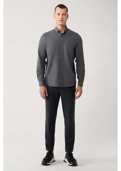 Erkek Antrasit Düğmeli Yaka %100 Pamuk Regular Fit Gömlek B002033 indirimleri