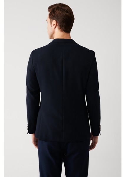 Erkek Lacivert Mono Yaka Kapaklı Cepli Astarlı Çift Yırtmaçlı Metal Düğmeli Blazer Ceket A32Y4029 fırsatları