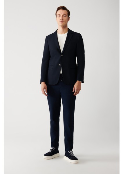 Erkek Lacivert Mono Yaka Kapaklı Cepli Astarlı Çift Yırtmaçlı Metal Düğmeli Blazer Ceket A32Y4029 indirimleri