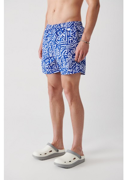 Erkek Mavi Geometrik Baskılı Deniz Şortu A31Y3805 modelleri