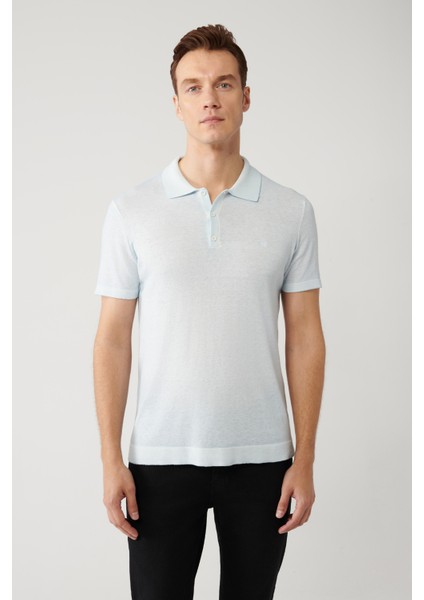 Erkek Açık Mavi 3 Düğmeli Polo Yaka Triko Regular Fit T-Shirt A41Y5067 modelleri