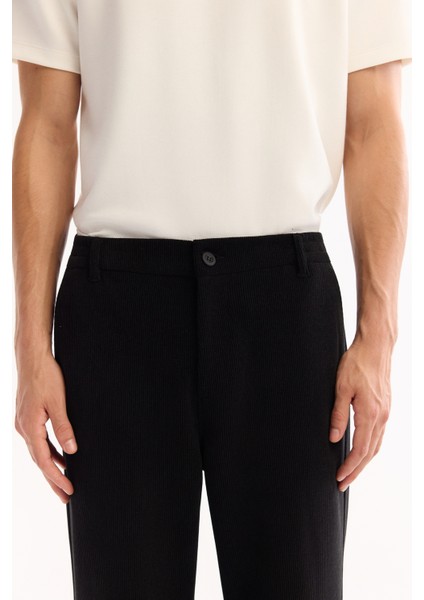 Erkek Siyah Yanı Lastikli Kadife Fitilli Carrot Fit Pantolon A52Y3039