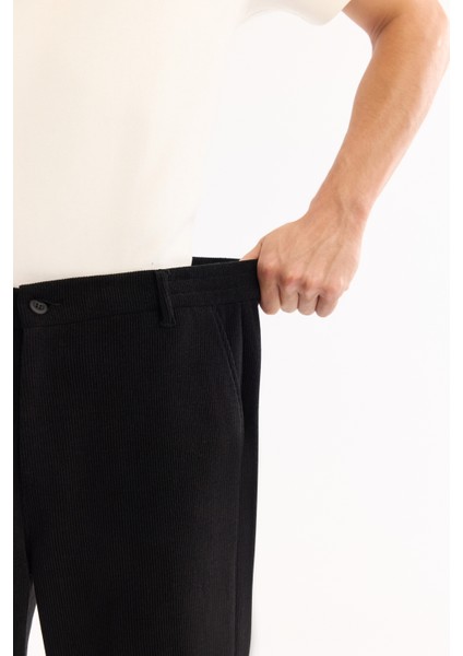 Erkek Siyah Yanı Lastikli Kadife Fitilli Carrot Fit Pantolon A52Y3039