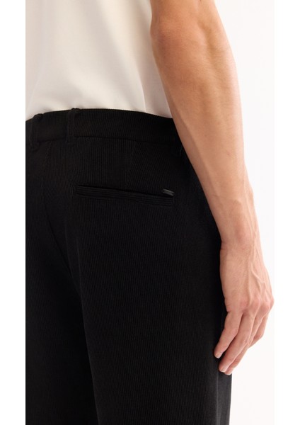 Erkek Siyah Yanı Lastikli Kadife Fitilli Carrot Fit Pantolon A52Y3039