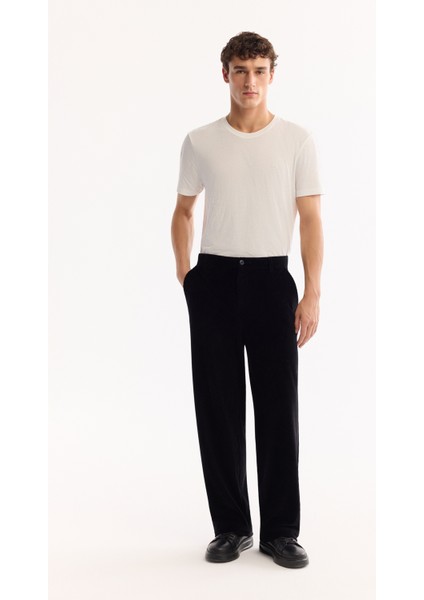 Erkek Siyah Pamuklu Soft Touch Baggy Fit Kadife Pantolon A52Y3001