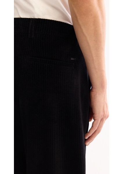 Erkek Siyah Pamuklu Soft Touch Baggy Fit Kadife Pantolon A52Y3001