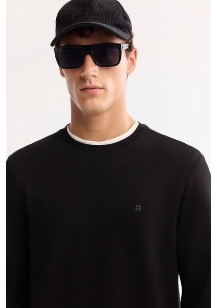 Erkek Siyah Bisiklet Yaka Viskon Karışımlı Bi-Stretch Basic Regular Fit Sweatshirt B001081 fiyatları