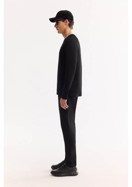 Erkek Siyah Bisiklet Yaka Viskon Karışımlı Bi-Stretch Basic Regular Fit Sweatshirt B001081 modelleri