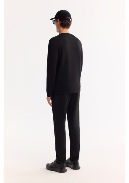 Erkek Siyah Bisiklet Yaka Viskon Karışımlı Bi-Stretch Basic Regular Fit Sweatshirt B001081 fırsatları