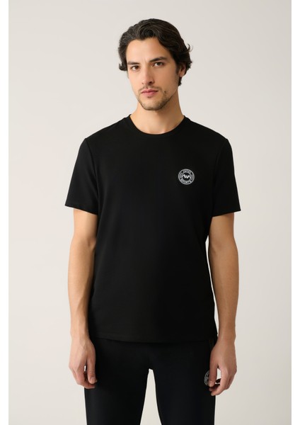 Erkek Siyah Bisiklet Yaka Jersey Kumaş Garnili Regular Fit T-shirt A41y1114 modelleri