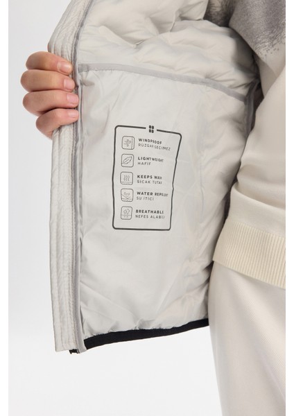 Erkek Gri Dik Yaka Su İtici Rüzgar Geçirmez Şişme Hafif Comfort Fit Mont A42Y6154