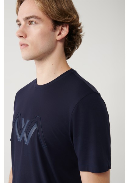 Erkek Lacivert Bisiklet Yaka Baskılı Soft Touch Regular Fit T-Shirt A41Y1037 fiyatları