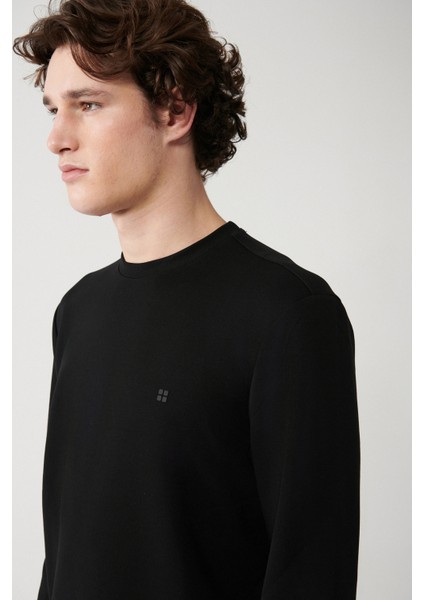 Erkek Siyah Bisiklet Yaka Esnek Yumuşak Doku İnterlok Kumaş Regular Fit Sweatshirt B001100 fiyatları