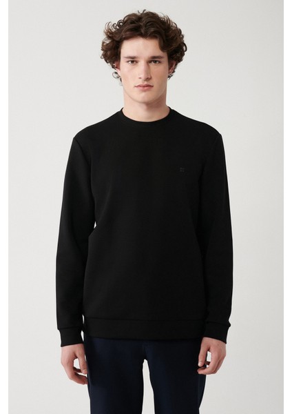 Erkek Siyah Bisiklet Yaka Esnek Yumuşak Doku İnterlok Kumaş Regular Fit Sweatshirt B001100 modelleri