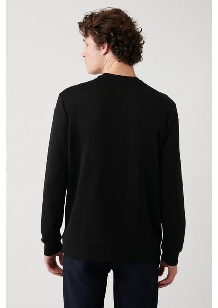 Erkek Siyah Bisiklet Yaka Esnek Yumuşak Doku İnterlok Kumaş Regular Fit Sweatshirt B001100 fırsatları