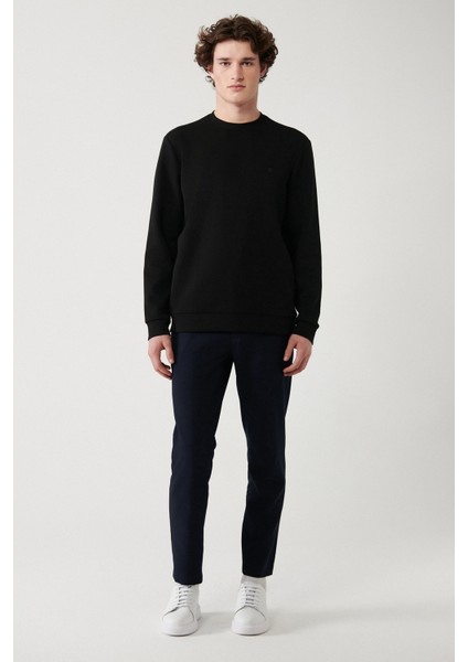 Erkek Siyah Bisiklet Yaka Esnek Yumuşak Doku İnterlok Kumaş Regular Fit Sweatshirt B001100 indirimleri