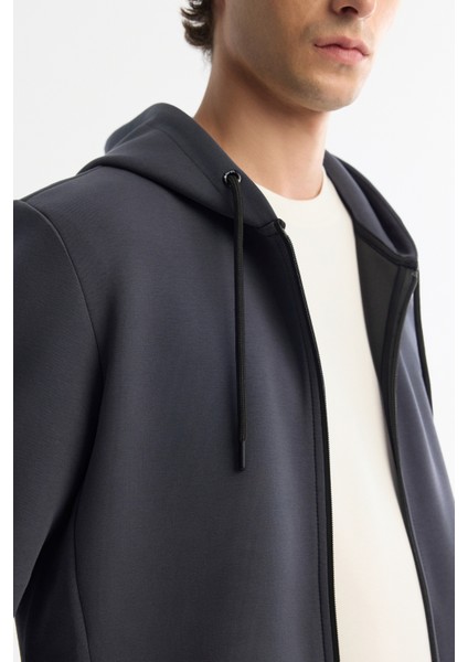 Erkek Antrasit Kapüşonlu İnterlok Kumaş Fermuarlı Basic Regular Fit Sweatshirt B001102 fiyatları