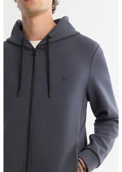 Erkek Antrasit Kapüşonlu İnterlok Kumaş Fermuarlı Basic Regular Fit Sweatshirt B001102 modelleri